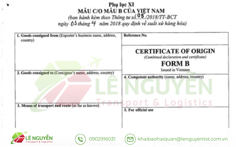 Hồ sơ đầy đủ để xin C/O Form B Lê Nguyễn Transport & Logistics