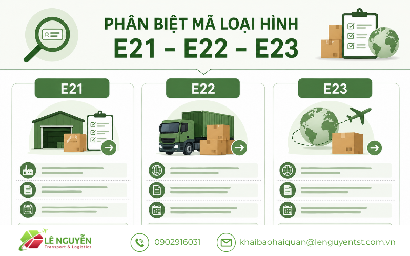 Bảng phân biệt mã loại hình E21, E22, E23 – Khai báo hải quan Lê Nguyễn