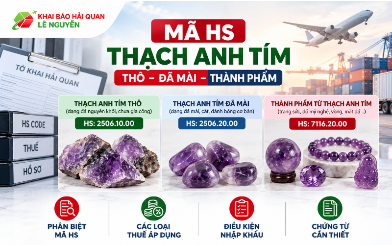 Mã HS thạch anh tím thô, đã mài và thành phẩm